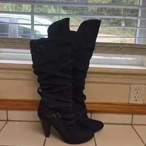 Fahrenheit Dark Denim Blue Strapy Knee High Boots Size 8.5